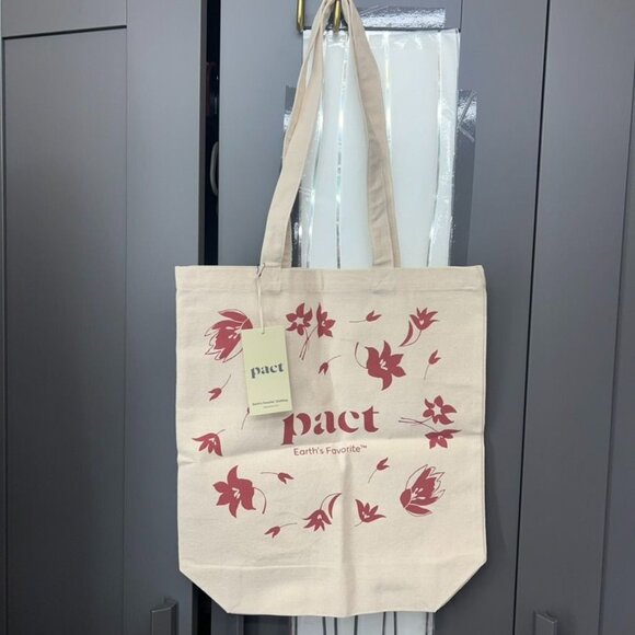 Pact  Earth's Favorite Reusable  100% Organic Cotton  Tote Bag  Red Flowers NWT - Picture 5 of 13